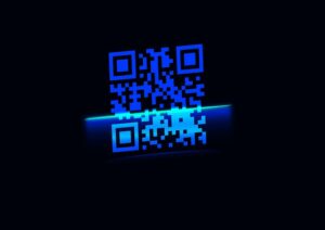 A qr code on a black background.